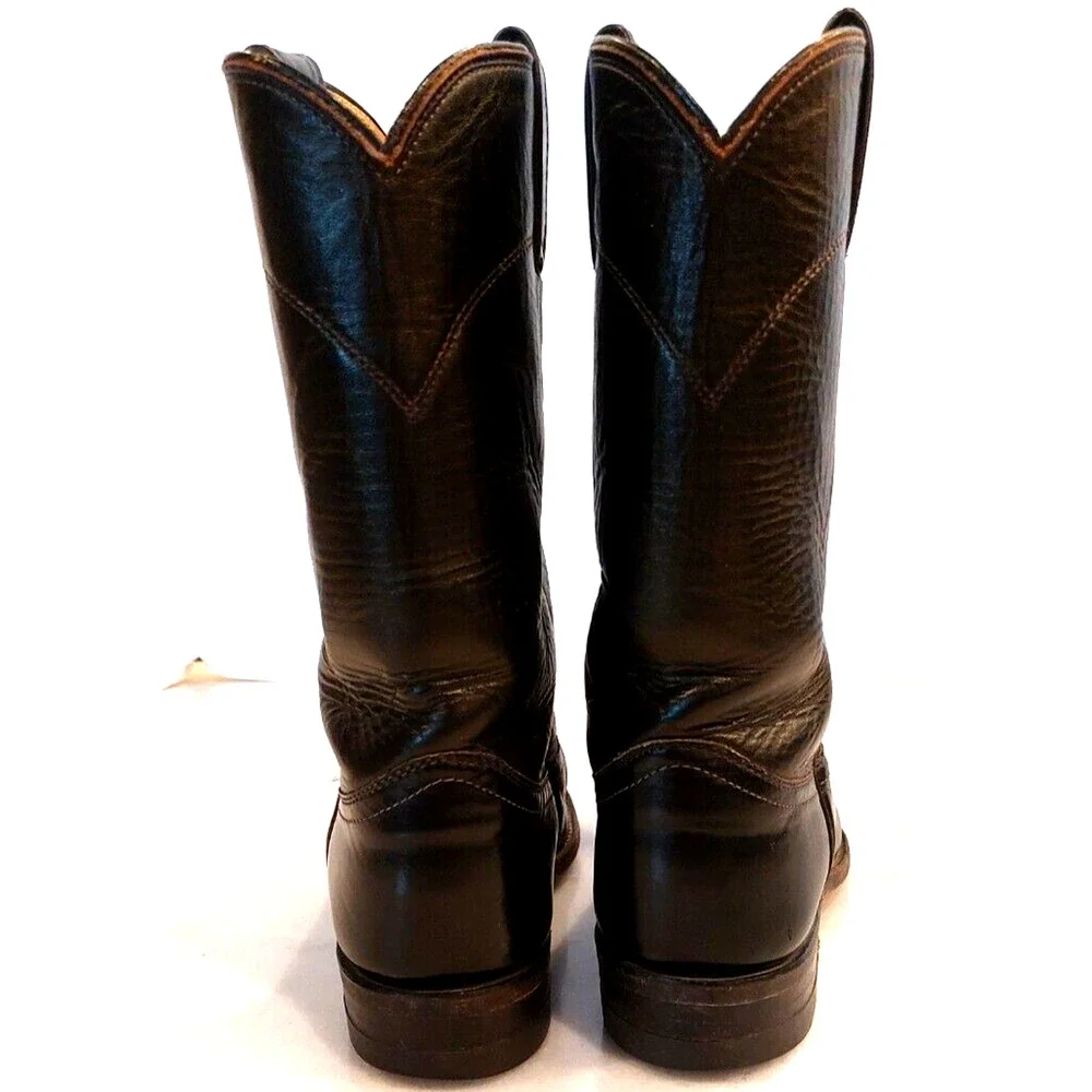 Justin Ropers Womens Sz 4.5 B Round Toe Black Leather Western Cowboy Boots L3703
